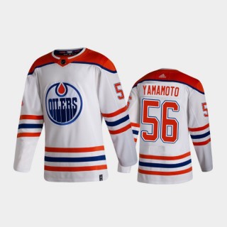 Men's Edmonton Oilers Kailer Yamamoto #56 Reverse Retro 2020-21 White Authentic Jersey