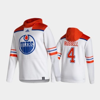 Men's Edmonton Oilers Kris Russell #4 Authentic Pullover Special Edition 2021 Reverse Retro White Hoodie