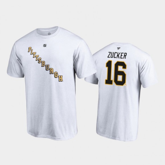 Men's Pittsburgh Penguins Jason Zucker #16 Special Edition Authentic Stack 2021 Reverse Retro White T-Shirt