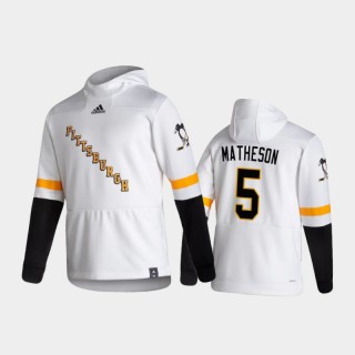 Men's Pittsburgh Penguins Mike Matheson #5 Authentic Pullover Special Edition 2021 Reverse Retro White Hoodie