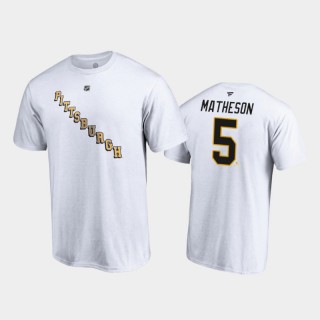 Men's Pittsburgh Penguins Mike Matheson #5 Special Edition Authentic Stack 2021 Reverse Retro White T-Shirt