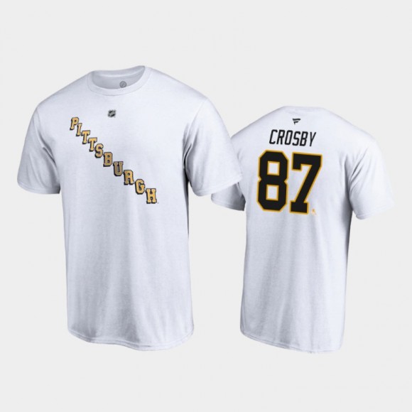 Men's Pittsburgh Penguins Sidney Crosby #87 Special Edition Authentic Stack 2021 Reverse Retro White T-Shirt