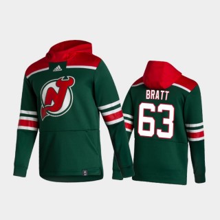 Men's New Jersey Devils Jesper Bratt #63 Authentic Pullover Special Edition 2021 Reverse Retro Green Hoodie