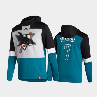 Men's San Jose Sharks Dylan Gambrell #7 Authentic Pullover Special Edition 2021 Reverse Retro Teal Hoodie