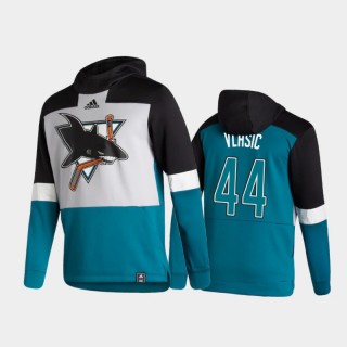 Men's San Jose Sharks Marc-Edouard Vlasic #44 Authentic Pullover Special Edition 2021 Reverse Retro Teal Hoodie