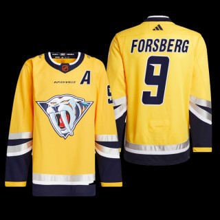 Filip Forsberg Nashville Predators Authentic Primegreen Jersey 2022 Yellow #9 Reverse Retro 2.0 Uniform