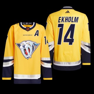 Mattias Ekholm Nashville Predators Authentic Primegreen Jersey 2022 Yellow #14 Reverse Retro 2.0 Uniform