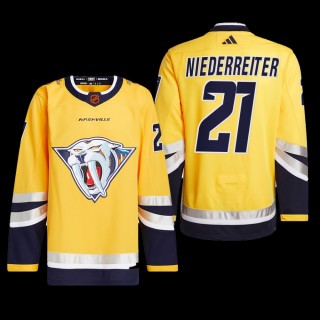 Nino Niederreiter Nashville Predators Authentic Primegreen Jersey 2022 Yellow #21 Reverse Retro 2.0 Uniform