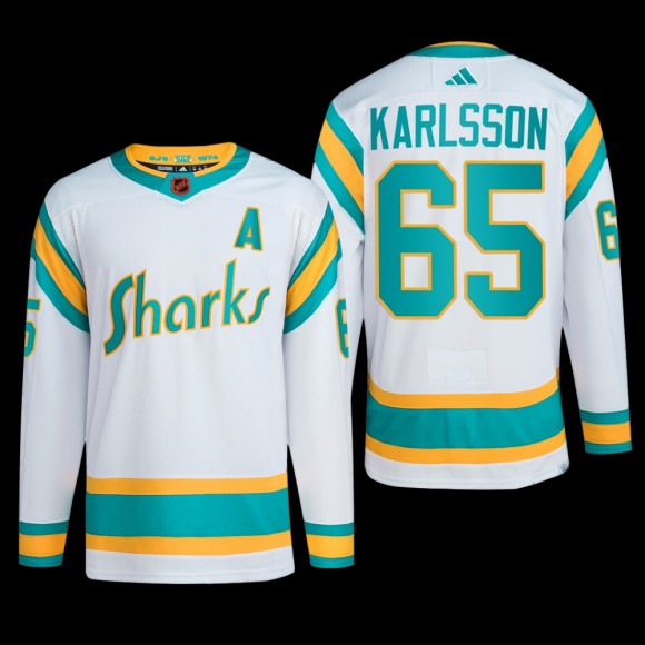 Erik Karlsson San Jose Sharks Authentic Primegreen Jersey 2022 White #65 Reverse Retro 2.0 Uniform