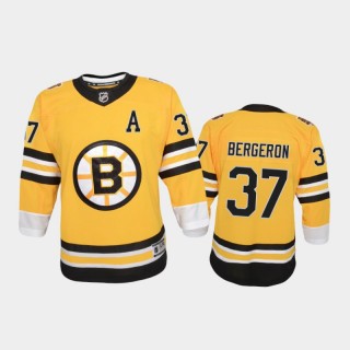 Youth Boston Bruins Patrice Bergeron #37 Reverse Retro 2020-21 Replica Gold Jersey