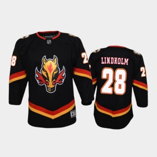 Youth Calgary Flames Elias Lindholm #28 Reverse Retro 2020-21 Replica Black Jersey