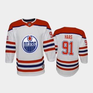 Youth Edmonton Oilers Gaetan Haas #91 Reverse Retro 2020-21 Replica White Jersey